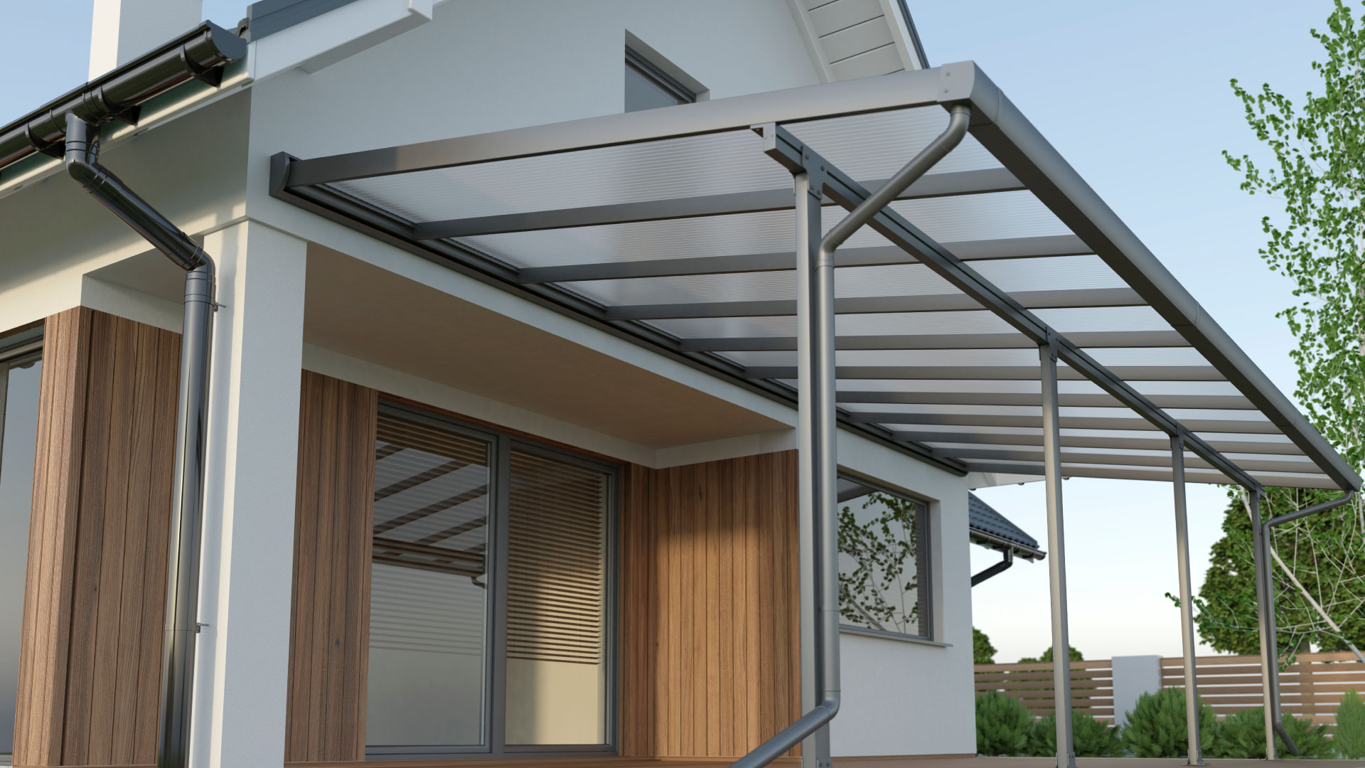 Terrassenüberdachung an einem Wohnhaus