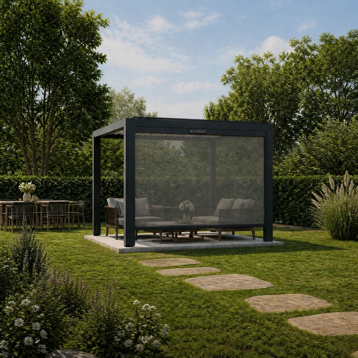 ZIP-Screens für die Pergola: Sichtschutz, Gewebe und Windgrenzen